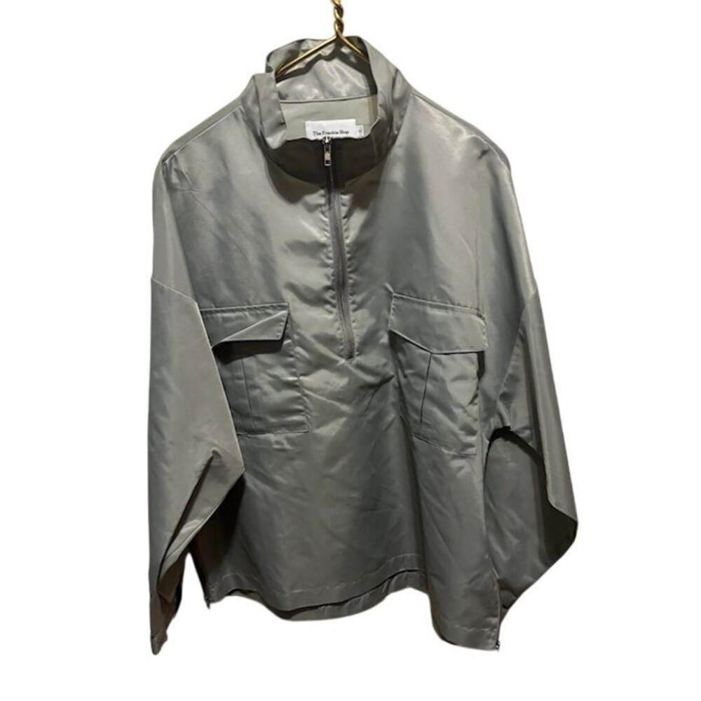The Frankie Shop Silver Metallic Windbreaker Jacket Womens Oversized Raincoat